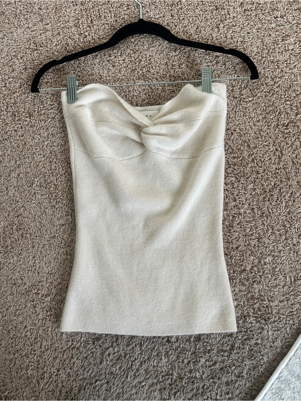 Strapless Twist-Front Knit Top in Cream